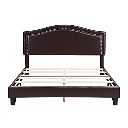 Queen Expresso Faux Leather Upholstered Bed Frame
