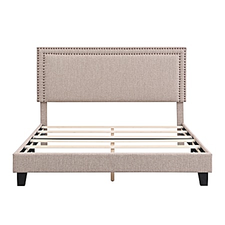 Queen Taupe Linen Upholstered Bed Frame