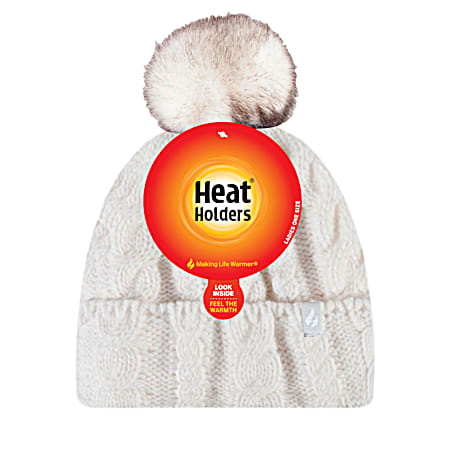 Ladies' Bridget Cable Knit Roll-Up Pom Top Hat