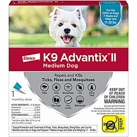 K9 Advantix II Medium Dogs 11 - 20 lbs Flea & Tick Control