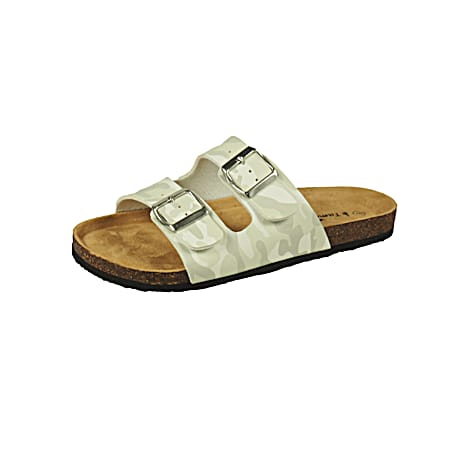 Women's White 2 Strap Slide Sandals