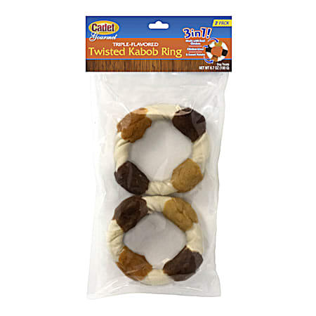 Gourmet Triple-Flavored Twisted Kabob Ring Beef Hide Dog Treats - 2 Pk