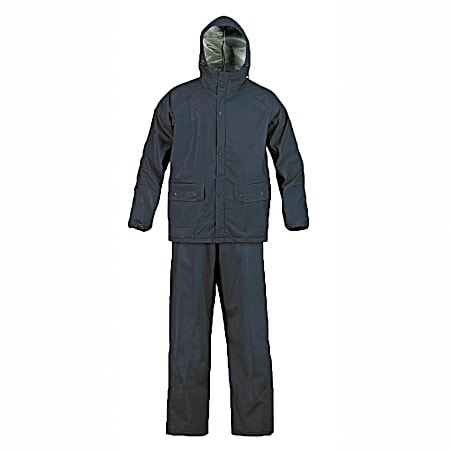 Adult SX Blue Hooded Snap Front Long Sleeve Jacket & Pants Rain Suit - 2 Pc.