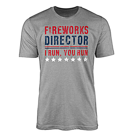 Men's Sport Grey Fireworks Run America Short Sleeve Shirt