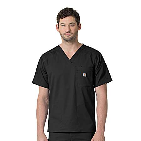 Men's Rugged Flex Slim Fit Black V-Neck Short Sleeve Scrub Shirt