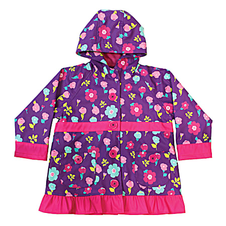 Kids' Lovely Floral Rain Coat - Purple