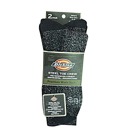 Men's Black Steel Toe Protector Crew Socks- 2 Pk