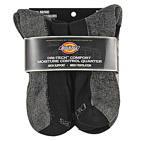 Men's Dri-Tech Black Quarter Socks - 6 Pk