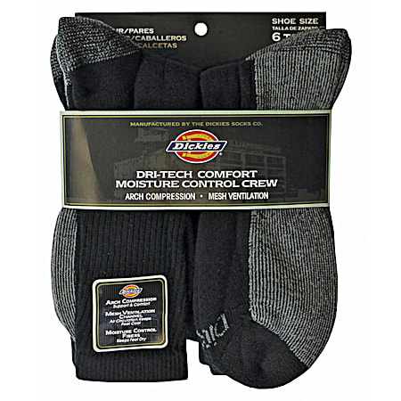 Men's Dri-Tech Black Quarter Socks - 6 Pk