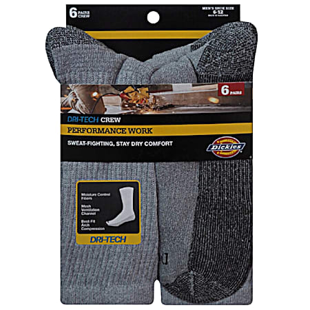 Men's Dri-Tech Grey Crew Socks - 6 Pk