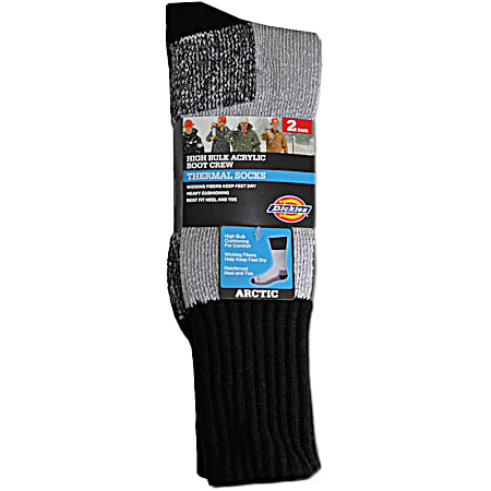 Men's Black/Grey Acrylic Blend Thermal Crew Socks - 2 Pk