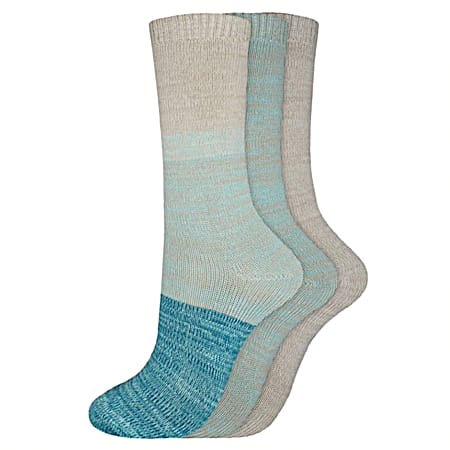 Ladies' Blue/Oatmeal Soft Marl Colorblock Crew Socks - Assorted, 3 Pk