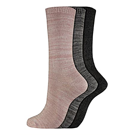 Ladies' Soft Marl Random Feed Crew Socks - Assorted, 3 Pk