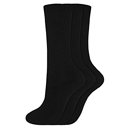 Ladies' Solid Black Soft Marl Crew Socks - 3 Pk