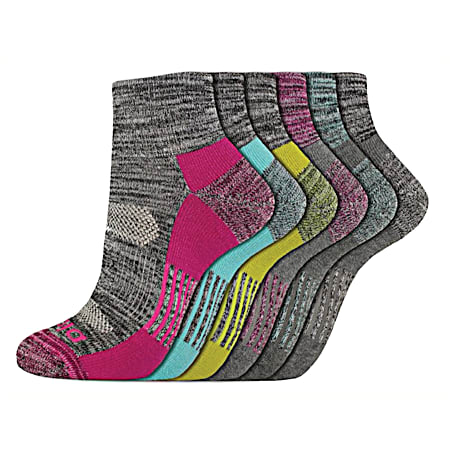 Ladies' Dri-Tech Charcoal Quarter Socks - Assorted - 6 Pk