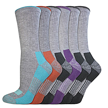 Ladies' Dri-Tech Comfort Grey Crew Socks Assorted - 6 Pk