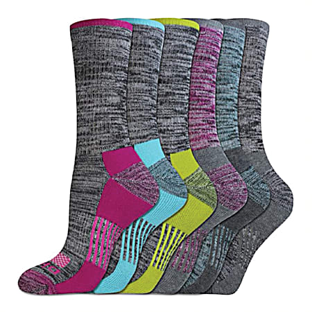 Ladies' Dri-Tech Charcoal Crew Socks Assorted - 6 Pk
