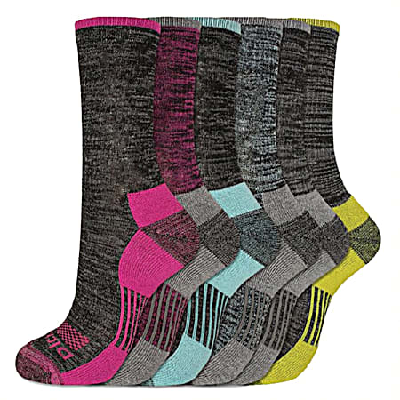 Ladies' Dri-Tech Black Crew Socks Assorted - 6 Pk