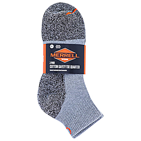 Men's Grey Cotton Safety Toe Quarter Socks - 2 Pk