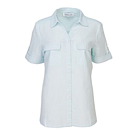 Women's Seersucker Stripe Camp Shirt w/Pockets