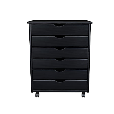 Black 6-Drawer Solid Wood Wide Roll Cart