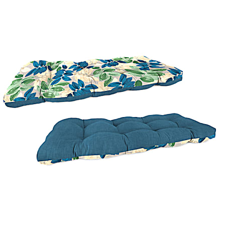 Blue/Green Leaf Wicker Settee Bench Cushion