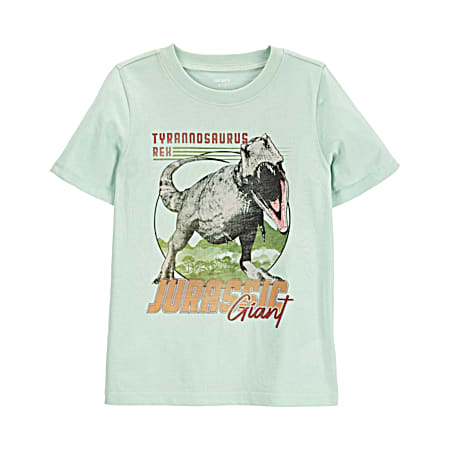 Little Kids' Pale Green T-Rex Short Sleeve Shirt