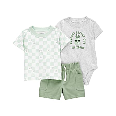 Infant Green Multi Coolest Guy Short Set - 3 pc