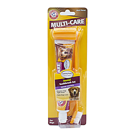 Beef Flavor Dental Multi-Care Tartar Control Toothpaste & Brush Set Kit for Dogs