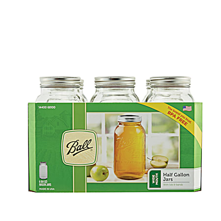Half Gallon Clear Wide Mouth Glass Canning Jars - 6 Pk