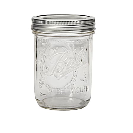 Wide Mouth Glass Pint Canning Jars w/ Lids & Bands - 12 Pk