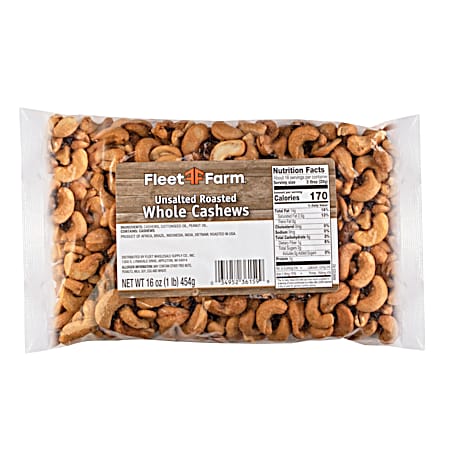 16 oz Unsalted Roasted Whole Cashews