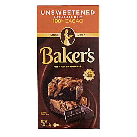 4 oz Unsweetened Chocolate Premium Baking Bar