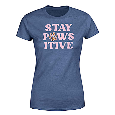 Women's Heather Denim Stay Pawsitive Trend Short Sleeve Shirt