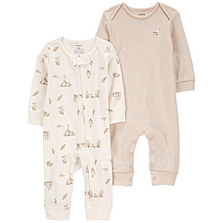 Infant Neutral White Jumpsuits - 2 Pk