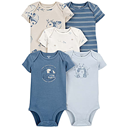 Infant Boys' Blue Short Sleeve Bodysuits - 5 Pk