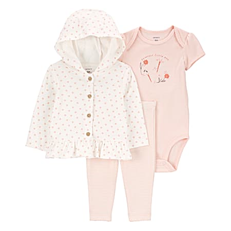 Infant Girls' Pink Sweetest Little One Cardigan Set - 3 Pc