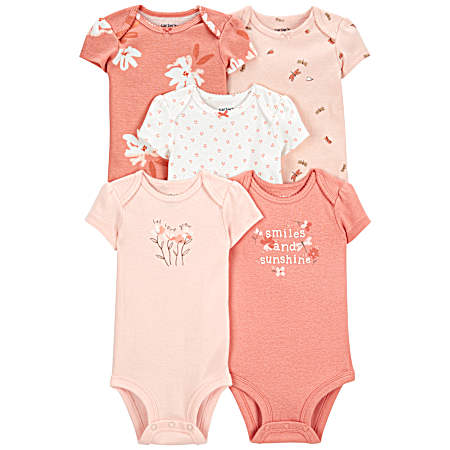 Infant Girls' Pink Short Sleeve Bodysuits - 5 Pk