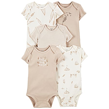 Infant Neutral/Beige Short Sleeve Bodysuits - 5 Pk