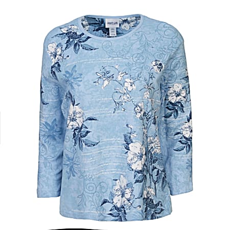 Women's Traditional Spring Light Blue Friends Floral Print Shirt
