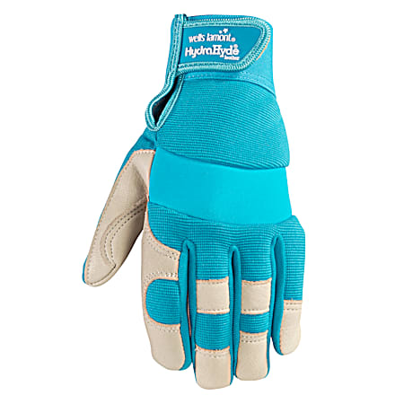 Ladies' Desert Tan & Turquoise Hydrahyde Grain Cowhide Leather Gloves