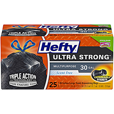 Hefty Ultra Strong Scent Free 30 Gallon Large Drawstring Trash Bags - 25 Ct.