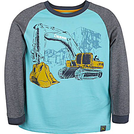 Little Boys' Aqua Sky Excavator Long Sleeve Shirt