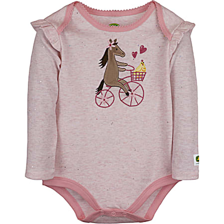 Infant Girls' Soft Pink Heather Glitter Joy Ride Long Sleeve Bodysuit