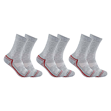 Ladies' Force Performance Grey Crew Socks - 3 Pk