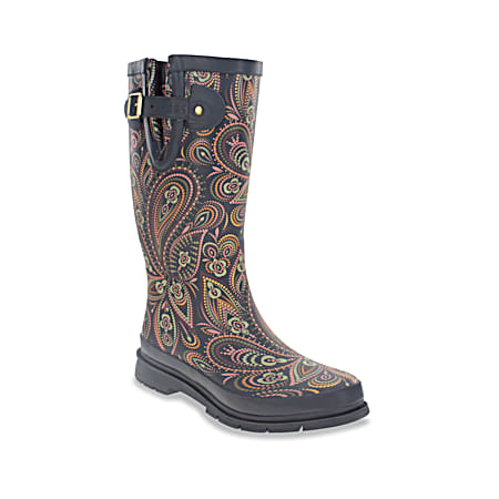 Women's Charcoal Organic Paisley Tall Rain Boots