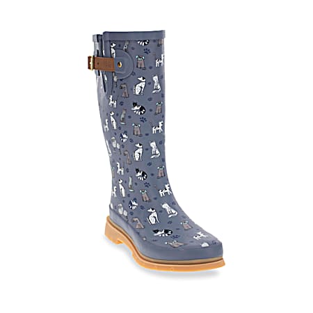 Women's Blue Furry Friends Tall Rain Boots