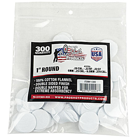 1 in. Round Cotton Cleaning Patches - 0.22 to 0.270 Cal. - 300 Ct.