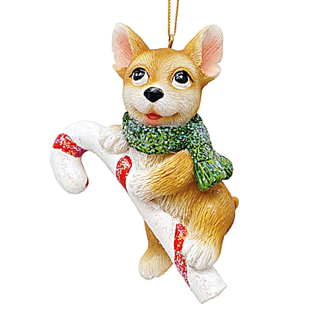 Resin Candy Cane Santa Dog Ornament