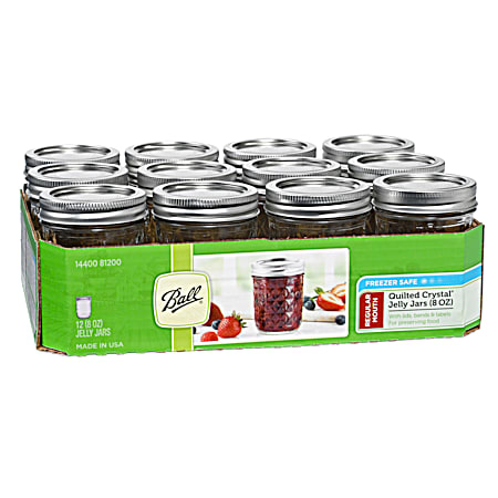 8 oz Quilted Jelly Jars w/ Lids - 12 Pk